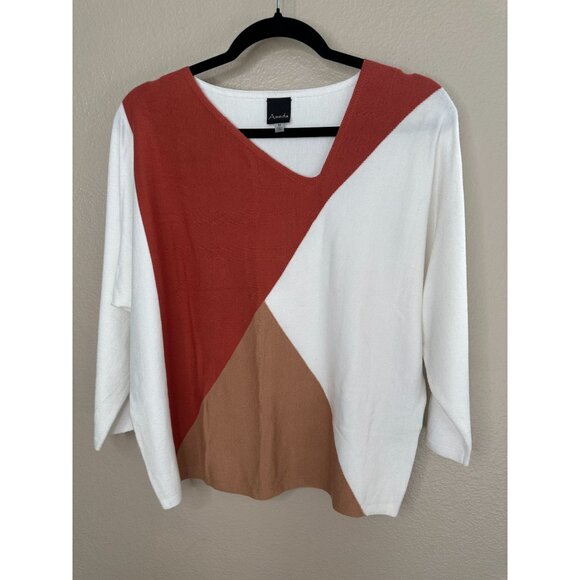 Aaeda Womens White Rust Sweater M long‎ sleeve lightweight rayon pullover - Picture 2 of 6